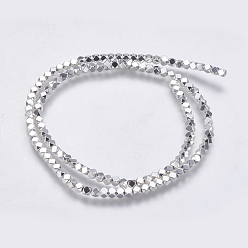 Platinum Plated Electroplate Non-magnetic Synthetic Hematite Bead Strands, Faceted, Cube, Platinum Plated, 3x3x3mm, Hole: 0.5mm, about 133pcs/strand, 16 inch
