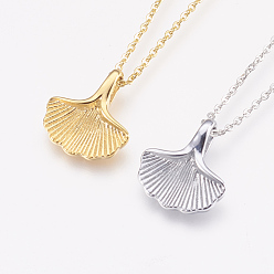 Mixed Color 304 Stainless Steel Pendant  Necklaces, Ginkgo Leaf, Mixed Color, 18.03 inch(45.8cm), 1.5mm