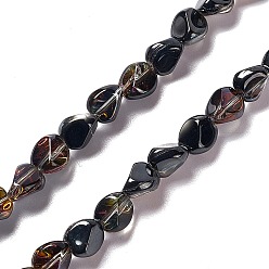 Black Electroplate Glass Beads Strands, Half Rainbow Plated, Nuggets, Black, 7x6.5x6mm, Hole: 0.9mm, about 90pcs/strand, 24.41 inch(62cm)