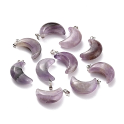 Amethyst Natural Amethyst Pendants, with Platinum Brass Loops, Moon, 29x18~21x7~10mm, Hole: 6x3mm