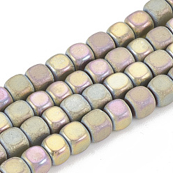 Plaqué Arc-En-Ciel Galvanoplastie non magnétiques hématite synthétique brins de perles, style mi-mat, cube, arc-en-ciel plaqué, 4x4x4mm, Trou: 1mm, Environ 100 pcs/chapelet, 16.5 pouce