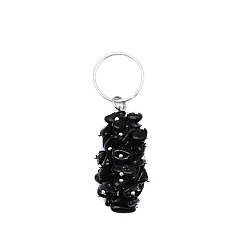 Obsidienne Porte-clés en perles d'obsidienne naturelle, 8.4x2.4 cm