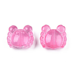Hot Pink Transparent Spray Painted Glass Beads, Crab, Hot Pink, 13x14x6.5mm, Hole: 1mm