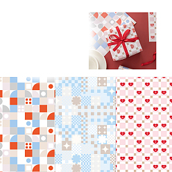 Cœur 6 feuille 3 papier d'emballage cadeau stylisé, rectangle, décoration de papier d'emballage de bouquet de fleurs pliées, motif de coeur, 700x500mm, 2 feuille/style