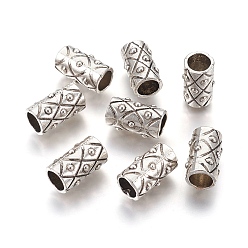 Antique Silver Tibetan Style Alloy Beads, Tube, Antique Silver, Lead Free & Cadmium Free & Nickel Free, 17x10mm, Hole: 7mm