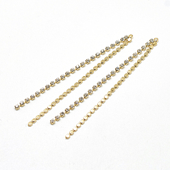 Real 18K Gold Plated Brass Chain Tassel Big Pendants, with Cubic Zirconia, Clear, Real 18K Gold Plated, 68~70x4x2mm, Hole: 1mm