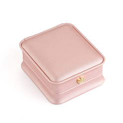 Pink PU Leather Necklace Pendant Gift Boxes, with Golden Plated Iron Crown and Velvet Inside, for Wedding, Jewelry Storage Case, Pink, 8.4x7.2x4cm