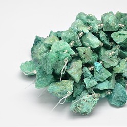 Морско-зеленый Крашеные самородков натуральный гальваническим кристалл кварца бусы пряди, AB цвет, цвета морской волны, 15~20x20~25 мм, отверстие : 1 мм, около 7~8 шт / нитка, 5 дюйм