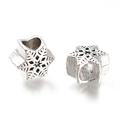 Antique Silver Alloy European Beads, Large Hole Beads, Snowflake Shape, Antique Silver, 10x9x6.5mm, Hole: 4mm