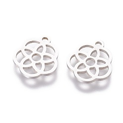 Stainless Steel Color 201 Stainless Steel Charms, Laser Cut, Flower, Stainless Steel Color, 13.5x12x1.2mm, Hole: 1.5mm
