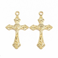 Golden Tibetan Style Pendants, For Easter, Cadmium Free & Nickel Free & Lead Free, Crucifix Cross Pendant, Golden, 33.5x20.5x2.5mm, Hole: 2mm