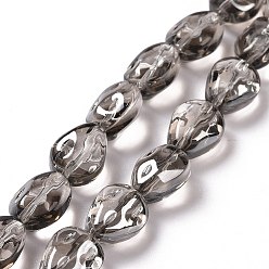 Gris Transparentes perles de verre de galvanoplastie brins, arc-en-ciel plaqué, larme, grises , 11x9x6.6mm, Trou: 1.1mm, Environ 55 pcs/chapelet, 24.25 pouce (61.6 cm)