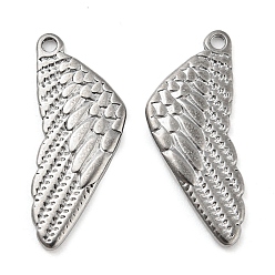 Stainless Steel Color 316 Stainless Steel Pendants, Wings Charm, Stainless Steel Color, 25x10x2mm, Hole: 1.4mm