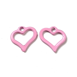 Perlas de Color Rosa Dijes de acero inoxidable 201 pintados con spray, encanto del corazón, rosa perla, 11.5x11x1.5 mm, agujero: 1.6 mm