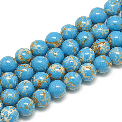 Bleu Dodger Brins de perles de jaspe impérial synthétiques, teint, ronde, Dodger bleu, 6mm, Trou: 1mm, Environ 68 pcs/chapelet, 15.7 pouce