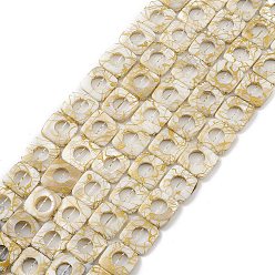 Cornsilk Drawbench Style Natural Freshwater Shell Beads Strands, Square, Cornsilk, 20~20.5x19.5~20.5x4~4.5mm, Hole: 0.8mm, about 20pcs/strand, 15.59~15.75''(39.6~40cm)