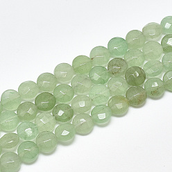 Green Aventurine Natural Green Aventurine Beads Strands, Faceted, Flat Round, 8~8.5x4.5~5mm, Hole: 1mm, about 25pcs/strand, 7.8 inch