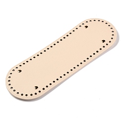 Creamy White Imitation PU Leather Bottom, Oval with Alloy Brads, Litchi Grain, Bag Replacement Accessories, Creamy White, 30x10x0.4~1.1cm, Hole: 5mm