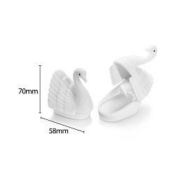 Swan Flocking Jewelry Boxes, with Sponge Inside, for Earrings, Rings and Pendants, White, Swan Pattern, 5.8x7.8cm