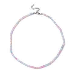 Colorful Glass Rectangle Beaded Necklace, Colorful, 17.13 inch(43.5cm)