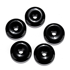 Obsidian Natural Obsidian Pendants, Donut/Pi Disc, Donut Width: 11~12mm, 28~30x5~6mm, Hole: 6mm