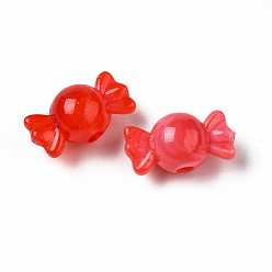 Красный Акриловые бусины, имитация драгоценных камней, конфеты, красные, 9.5x18x10 мм, отверстие : 2.5 мм, Около 830 шт / 500 г