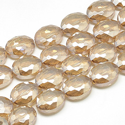 Pêche Perles en verre electroplate, arc-en-ciel plaqué, facette, ovale, peachpuff, 20x16x9mm, Trou: 1.5mm, environ 35 pcs/27.7 pouces