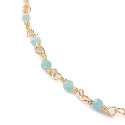 Amazonite Faceted Round Natural Amazonite Beaded Necklaces, with Brass Lobster Claw Clasps, Golden, 16-1/8 inch(41cm)
