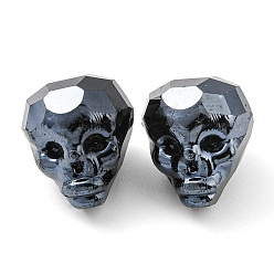 Slate Gray Electroplate Glass Bead, Metallic, Faceted, Skull, Slate Gray, 16x13x14~14.5mm, Hole: 1.6mm