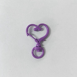 Medium Purple Spray Painted Alloy Swivel Snap Hooks Clasps, Heart, Medium Purple, 35mm