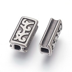 Antique Silver 304 Stainless Steel Beads, Grooved Rectangle, Antique Silver, 10x5x4mm, Hole: 2x2mm