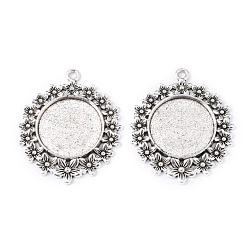 Antique Silver Tibetan Style Alloy Flat Round Pendant Cabochon Settings, Cadmium Free & Nickel Free & Lead Free, Antique Silver, Tray: 25mm, 49x41x3mm, Hole: 2mm