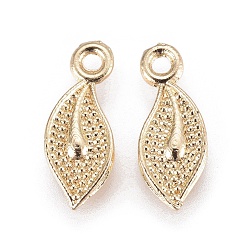 Light Gold Alloy Charms, Long-Lasting Plated, Leaf, Light Gold, 14x5.5x1.5mm, Hole: 1.2mm