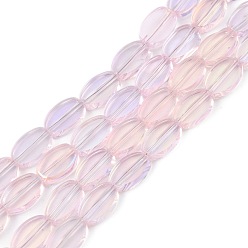 Pink Окрашенные прозрачные стеклянные бусины, овальные, розовые, 8~10x6x2.5 мм, отверстие : 1 мм, около 54 шт / нитка, 19.69~20.87'' (50~53 см)