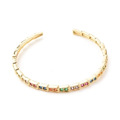 Plaqué 18K Or Véritable Bracelet de manchette ouvert en zircone cubique colorée, bijoux en laiton pour femmes, sans cadmium et sans plomb, réel 18 k plaqué or, diamètre intérieur: 2-1/8x2-1/4 pouce (5.5x5.67 cm)