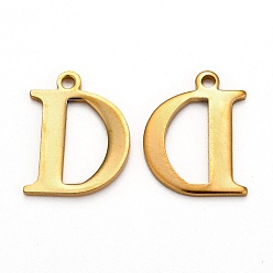 Letter D Ионное покрытие (ip) 304 подвески с алфавитом из нержавеющей стали, золотые, letter.d, 12x9.5x1 мм, отверстие : 1 мм