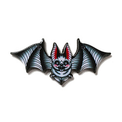Negro Colgantes de acrílico impresos de halloween, amuleto de murciélago, negro, 23.5x48x2.5 mm, agujero: 2 mm