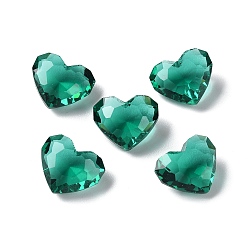 Sea Green Transparent Glass Rhinestone Cabochons, Faceted, Heart, Pointed Back, Sea Green, 9.5x12x5.5mm