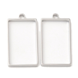 Stainless Steel Color 304 Stainless Steel Open Back Bezel Rectangle Pendants, For DIY UV Resin, Epoxy Resin, Pressed Flower Jewelry, Stainless Steel Color, 31x17x3mm, Hole: 2.2mm, Inner Diameter: 26x15mm