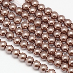 Dark Salmon Eco-Friendly Dyed  Glass Pearl Round Beads Strands, Grade A, Cotton Cord Threaded, Dark Salmon, 8mm, Hole: 0.7~1.1mm, about 52pcs/strand, 15 inch
