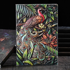 Multi-color 3D Embossed PU Leather Notebook, A5 Peacock Pattern Journal, for School Office Supplies, Multi-color, 215x145mm