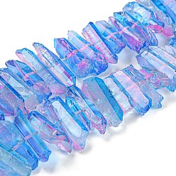 Bleu Bleuet Perles de quartz teinté naturel, Couleur de deux tons, puce, bleuet, 17~27x5~9x7~9mm, Trou: 1mm, Environ 66 pcs/chapelet, 16.14'' (41 cm)