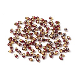 Red Electroplate Glass Beads, Half Golden Plated, Faceted, Teardrop, Red, 6x4x4mm, Hole: 1mm, about 500pcs/bag