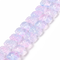 Plum Transparent Glass Beads Strands, Lotus, Plum, 10x14x7mm, Hole: 0.8mm, about 38pcs/strand, 14.17 inch(36cm)