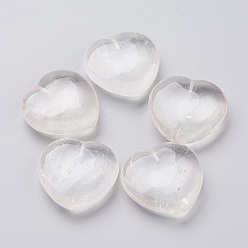 Cristal de Quartz Perles de cristal de quartz naturel, perles de cristal de roche, la moitié foré, cœur, 25x25x8.3mm, Trou: 1mm