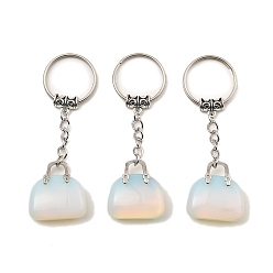 Opalite Porte-clés pendentif de sac en opalite, avec les accessoires en laiton de tonalité de platine, pour sac bijoux cadeau décoration, 7.4 cm