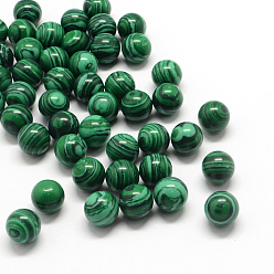 Malachite Perles de malachite synthétiques teintes rondes, sphère de pierres précieuses, pas de trous / non percés, 10~11mm
