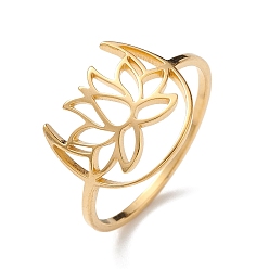 Золотой Полый лотос 304 кольцо из нержавеющей стали для женщин, золотые, внутренний диаметр: 17 мм
