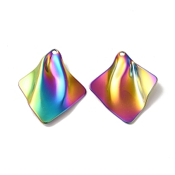 Rainbow Color Ion Plating(IP) 304 Stainless Steel Pendant, Rhombus Charm, Rainbow Color, 34x29.5x5mm, Hole: 1.8mm