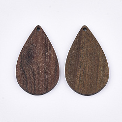 Saddle Brown Walnut Wood Pendants, Teardrop, Saddle Brown, 39.5x24x2mm, Hole: 1.8mm
